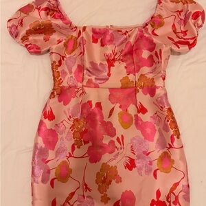 Lulu's Pink Floral Puff-Sleeve Mini Dress
